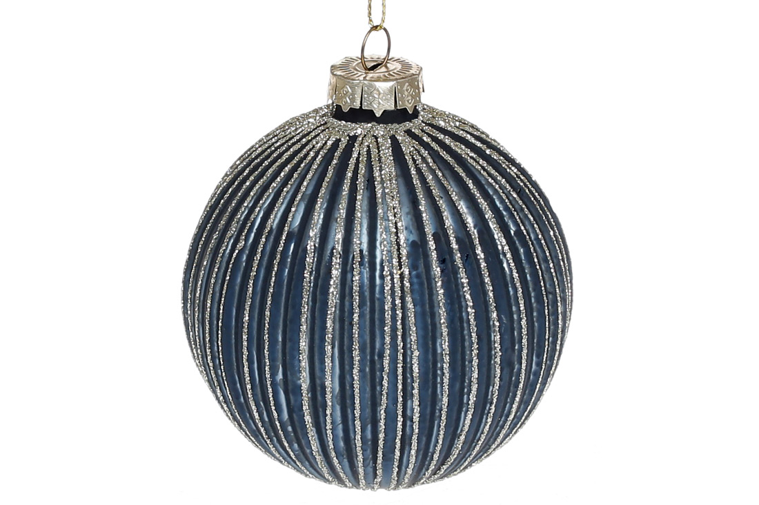 Ялинкова куля з рельєфом та декором з гліттера, 8см, колір - темно-синій антик
