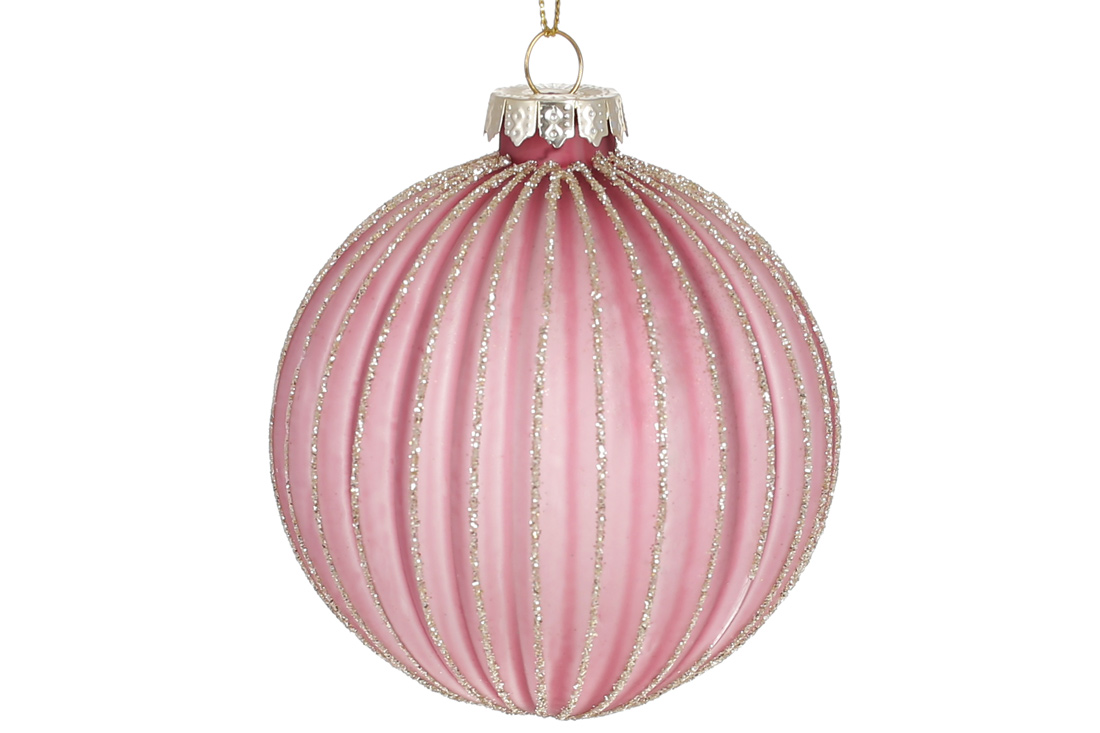 Ялинкова куля 8см матова з гліттером, колір - вечірня троянда