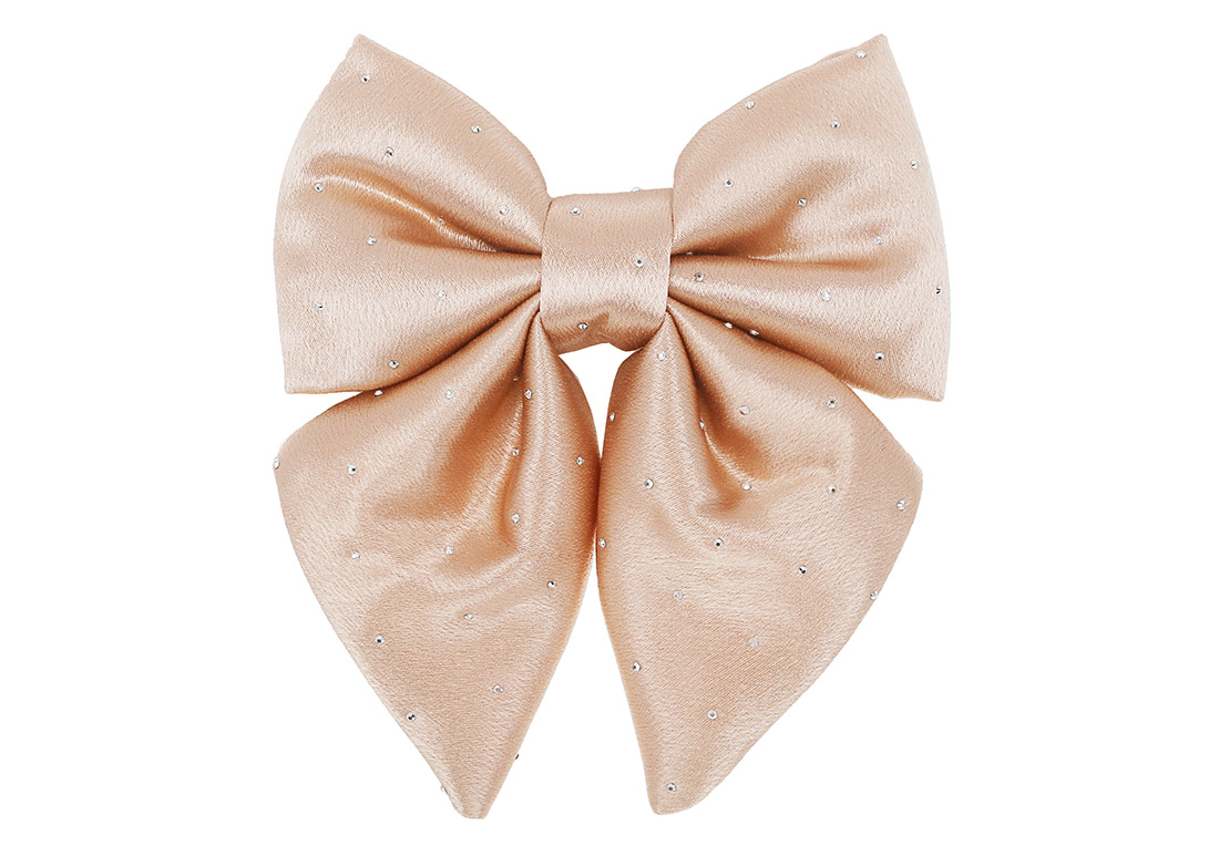 Бант декоративний атласний зі стразами 13см, колір - карамель