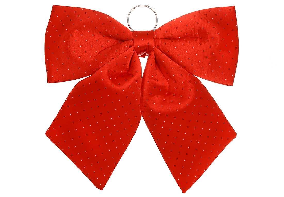 Атласний бант зі стразами 44см, колір - червоний