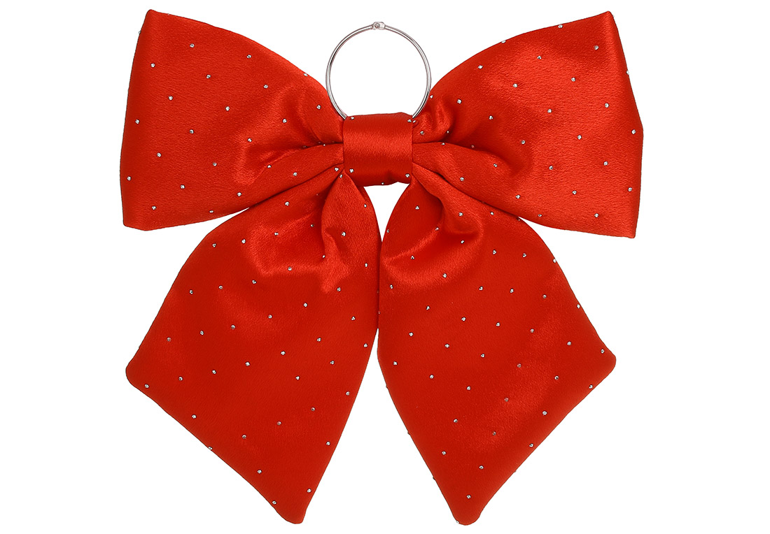 Атласний бант зі стразами 34см, колір - червоний