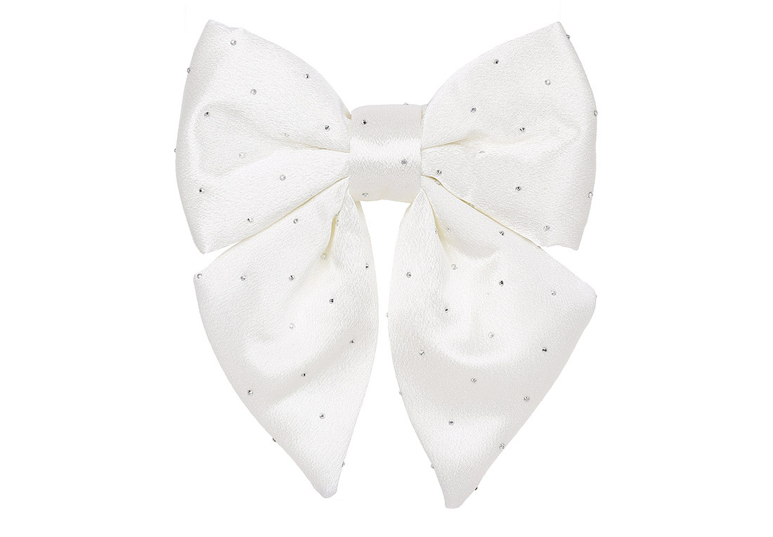 Бант декоративний зі стразами 13см, колір - білий атлас