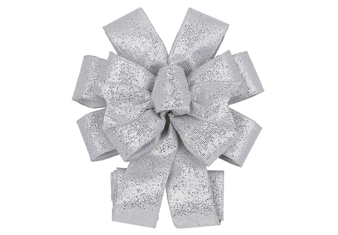 Бант декоративний з глітером, 28*79см, колір - срібло