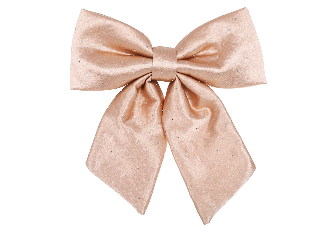 Бант декоративний атласний зі стразами 22см, колір - карамель