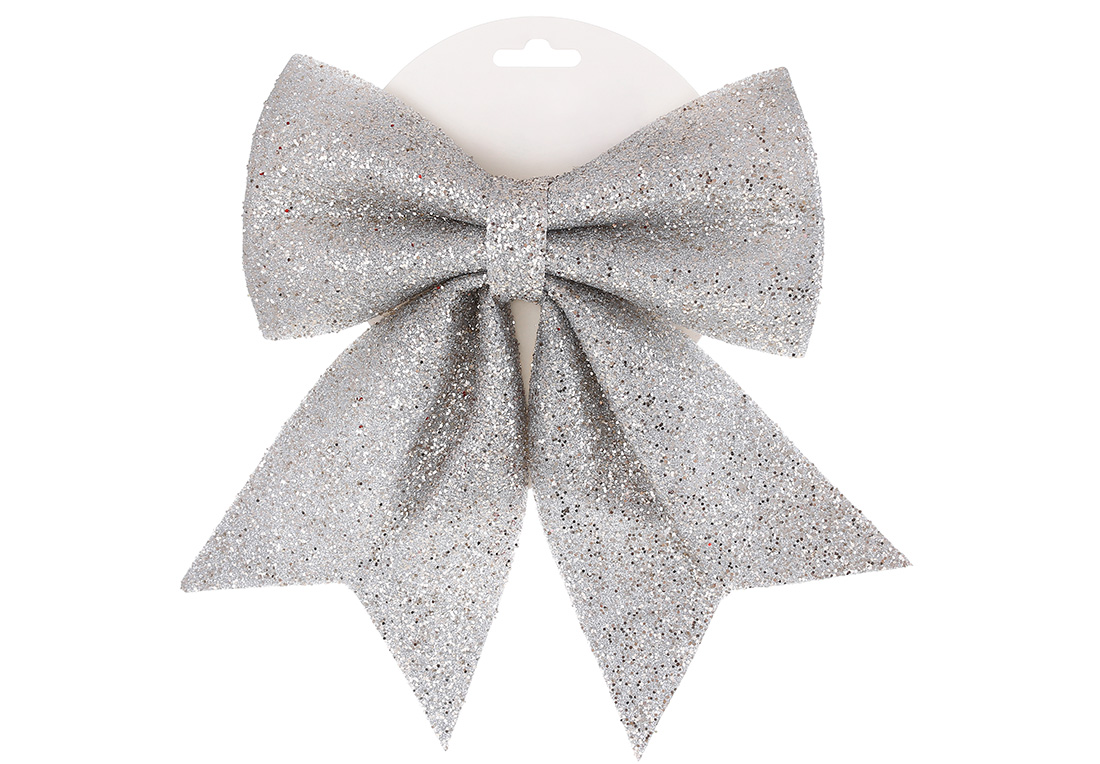 Блискучий бант 19*24см, колір - срібло