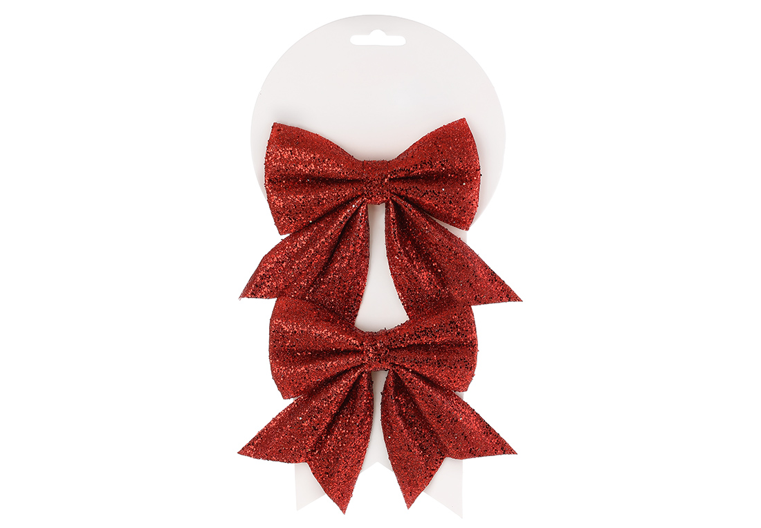 Набір (2шт) блискучих бантів 14*12*2см, колір - червоний