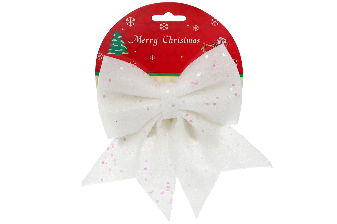 Новорічна. декор Бант, 15*17см, білий з діамантовим глітером