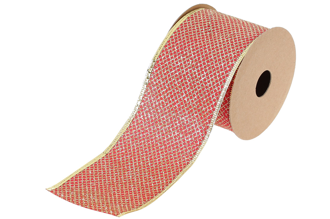 Стрічка декоративна із сітчастим візерунком 6.3*270см, колір - червоний із золотом