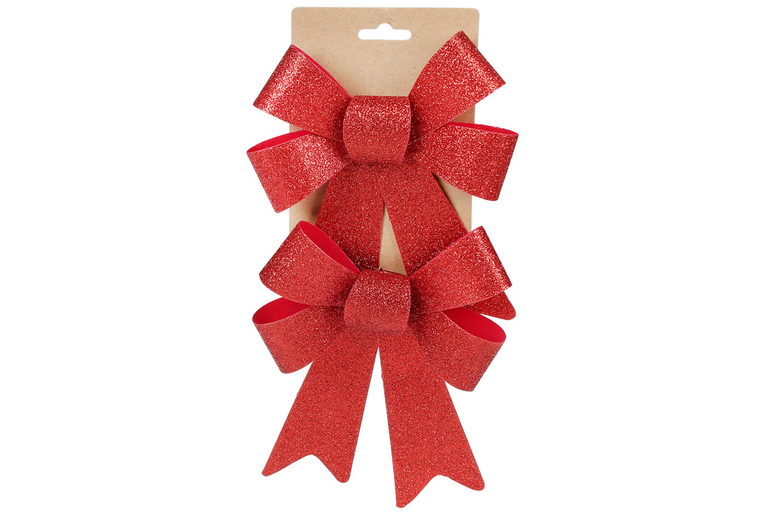 Набір (2 шт) декоративних бантів 14*20см, колір - блискучий червоний