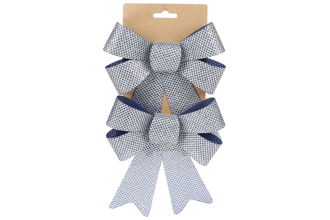 Набір (2 шт) декоративних бантів 14*20см, колір - синій зі сріблом