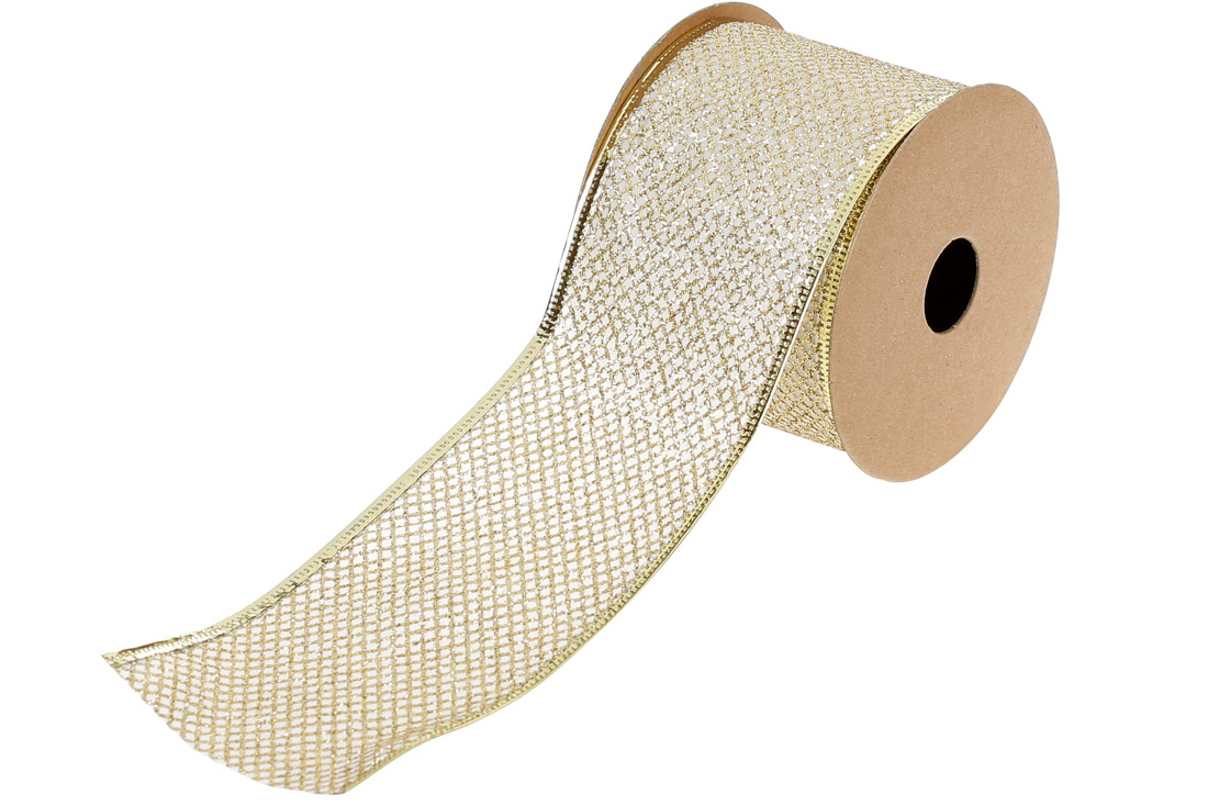 Стрічка декоративна із сітчастим візерунком 6.3*270см, колір - світле золото