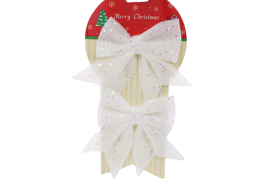 Набір (2шт) декоративних бантів, 13см, білий з діамантовим гліттером