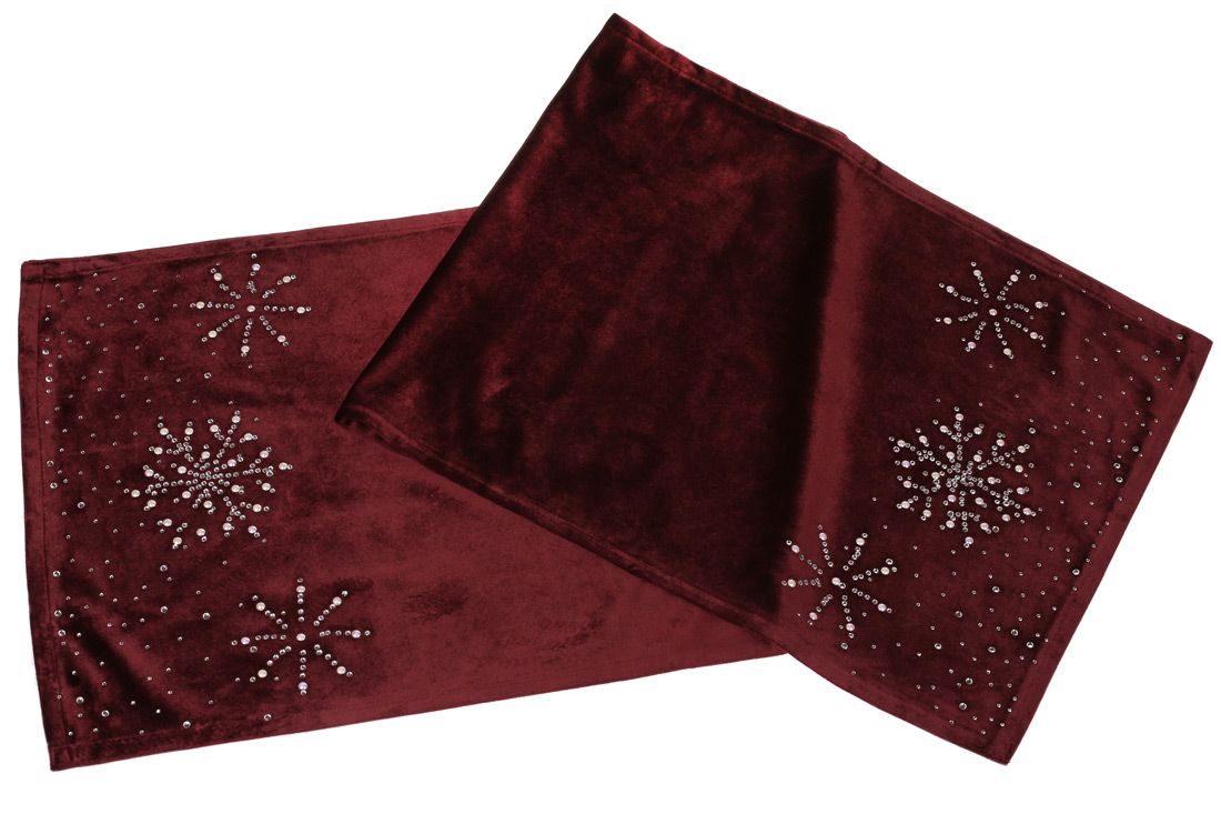 Оксамитовий раннер для святкового оформлення столу зі стразами, 140см, колір - винний