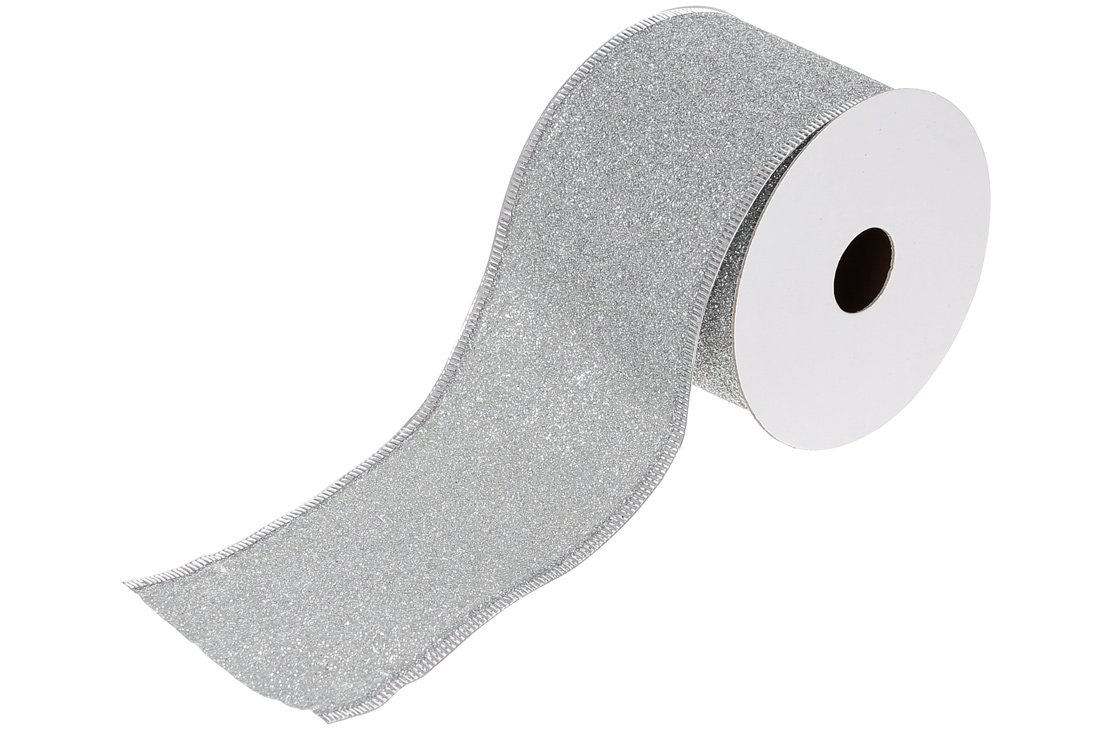 Стрічка декоративна 6.3*270см, колір - срібний гліттер