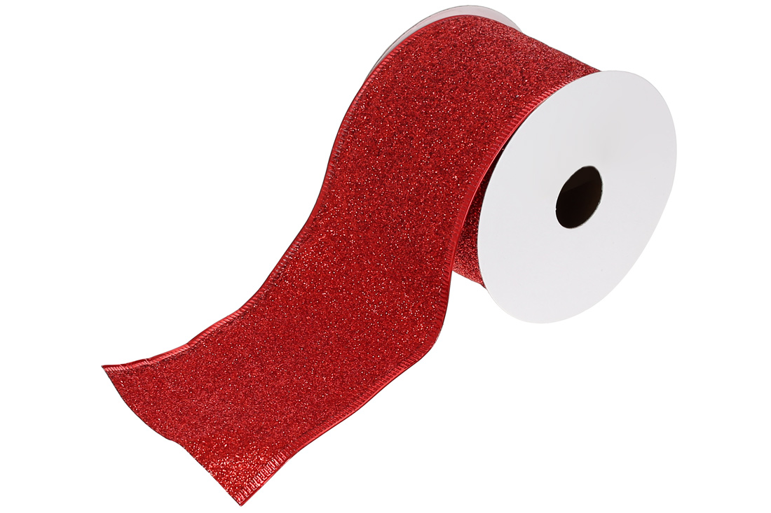 Стрічка декоративна 6.3*270см, колір - червоний гліттер