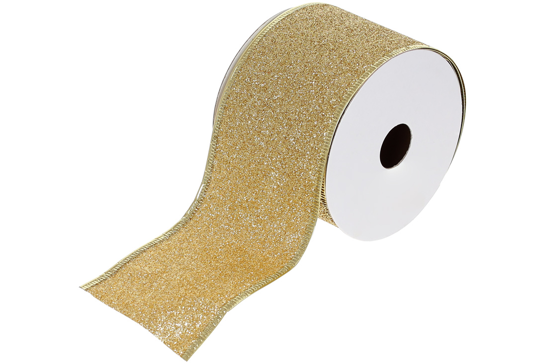 Стрічка декоративна 6.3*270см, колір - золотий гліттер