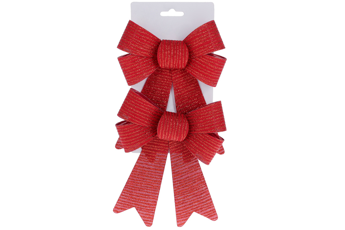 Набір (2 шт) декоративних бантів 14*20см, колір - червоний з гліттерною смужкою
