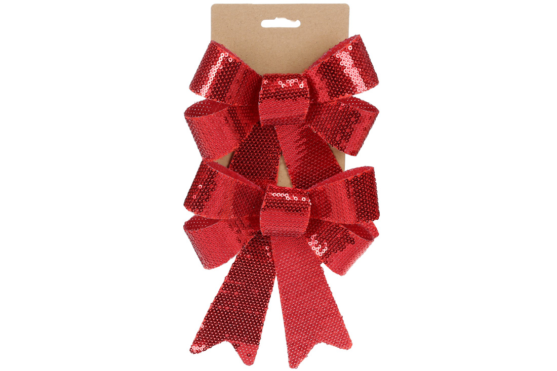 Набір (3 шт) декоративних бантів 14*20см, колір - червоні паєтки