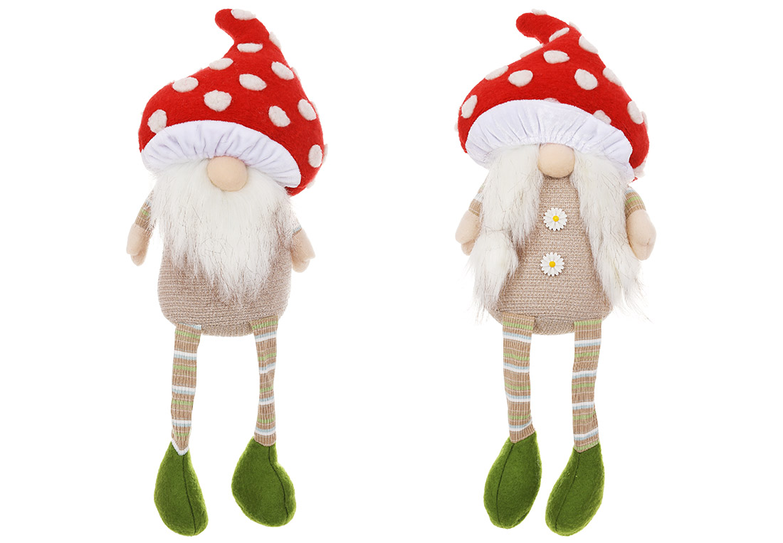 М'яка новорічна іграшка Гном-Гриб з ніжками, що висять, 15*11*44см, 2 види: Хлопчик і Дівчинка