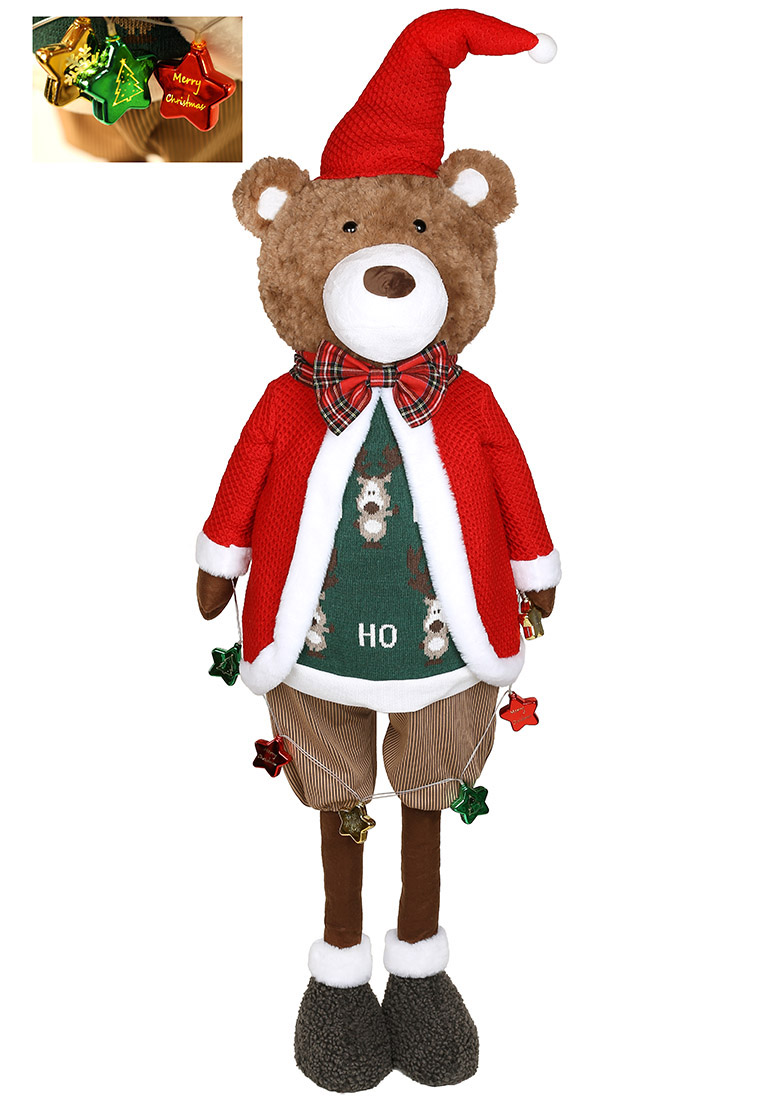 М'яка новорічна іграшка Ведмедик з гірляндою, з LED підсвічуванням, 56*37*178см