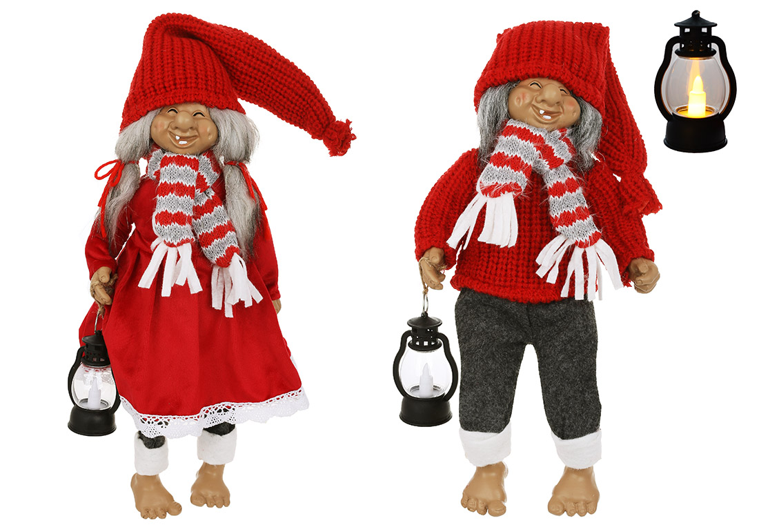Новорічна іграшка Сидячий Гном з LED підсвічуванням, 17*11*64см, 2 види: Хлопчик і Дівчинка, колір - червоний