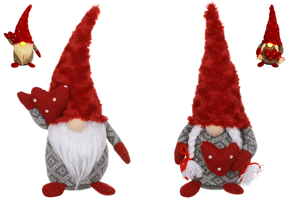 М'яка іграшка Гном з LED, 11*10*35см, колір - червоний з сірим, 2 види: Дівчинка та Хлопчик