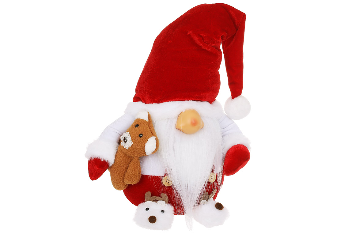М'яка іграшка Гном в піжамі з ведмедиком, 24*17*54см, колір-червоний з білим