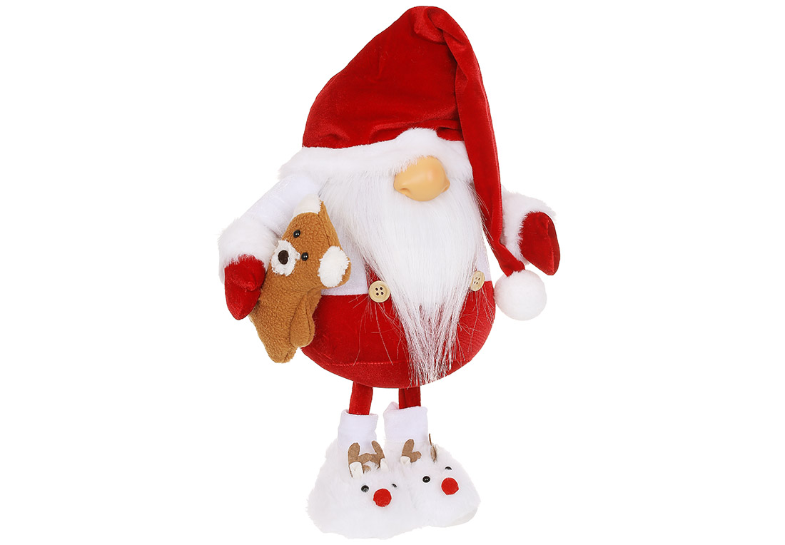 М'яка іграшка Гном в піжамі з ведмедиком, 34*20*95см, колір-червоний з білим