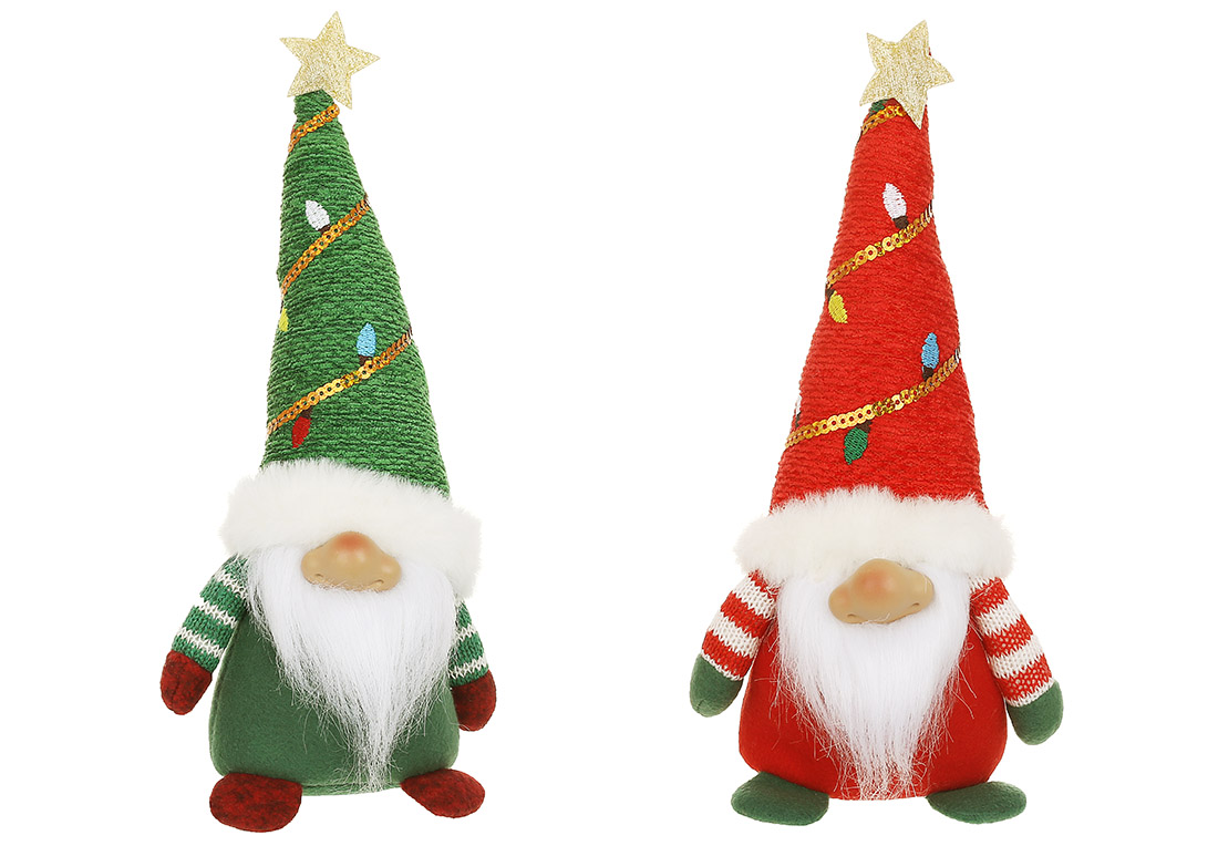 М'яка новорічна іграшка Гном 25см, 2 дизайни, колір - червоний із зеленим