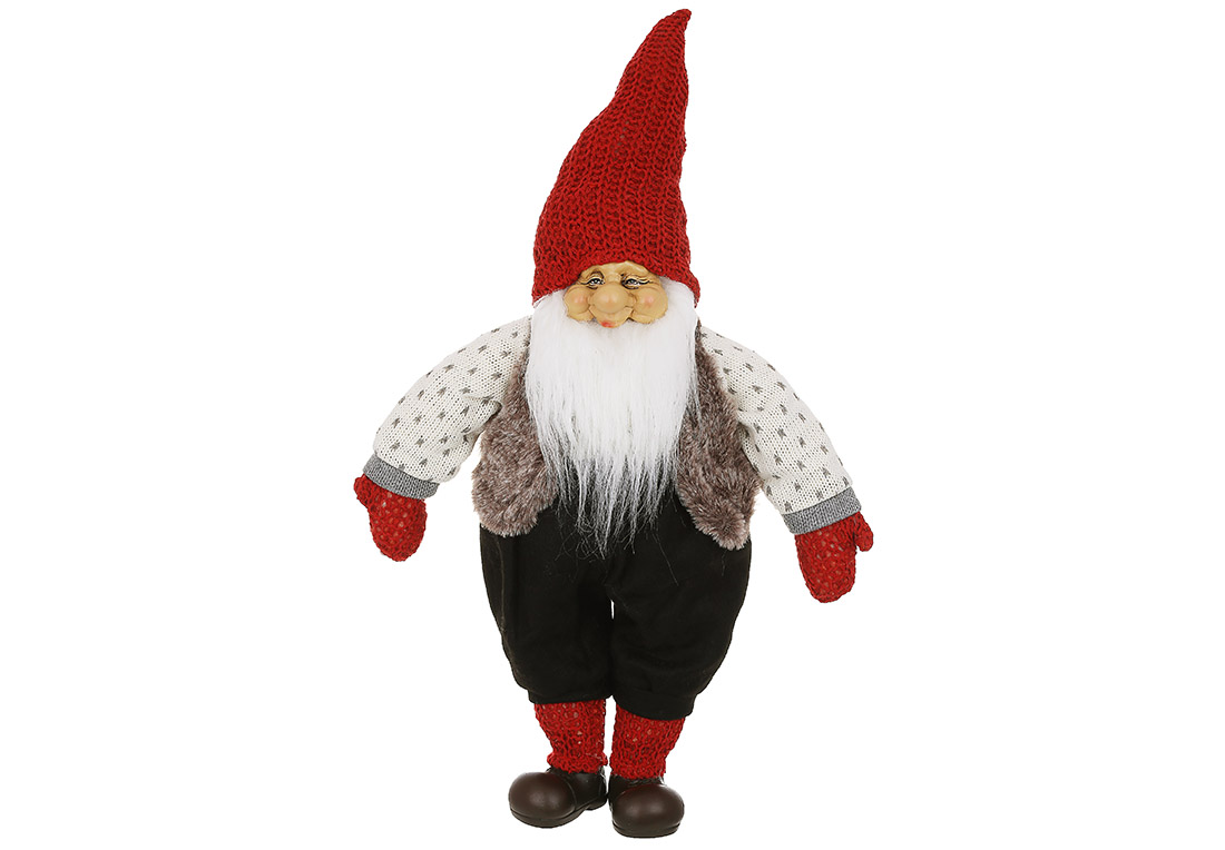 М'яка новорічна іграшка Гном 50см, колір - сірий з червоним
