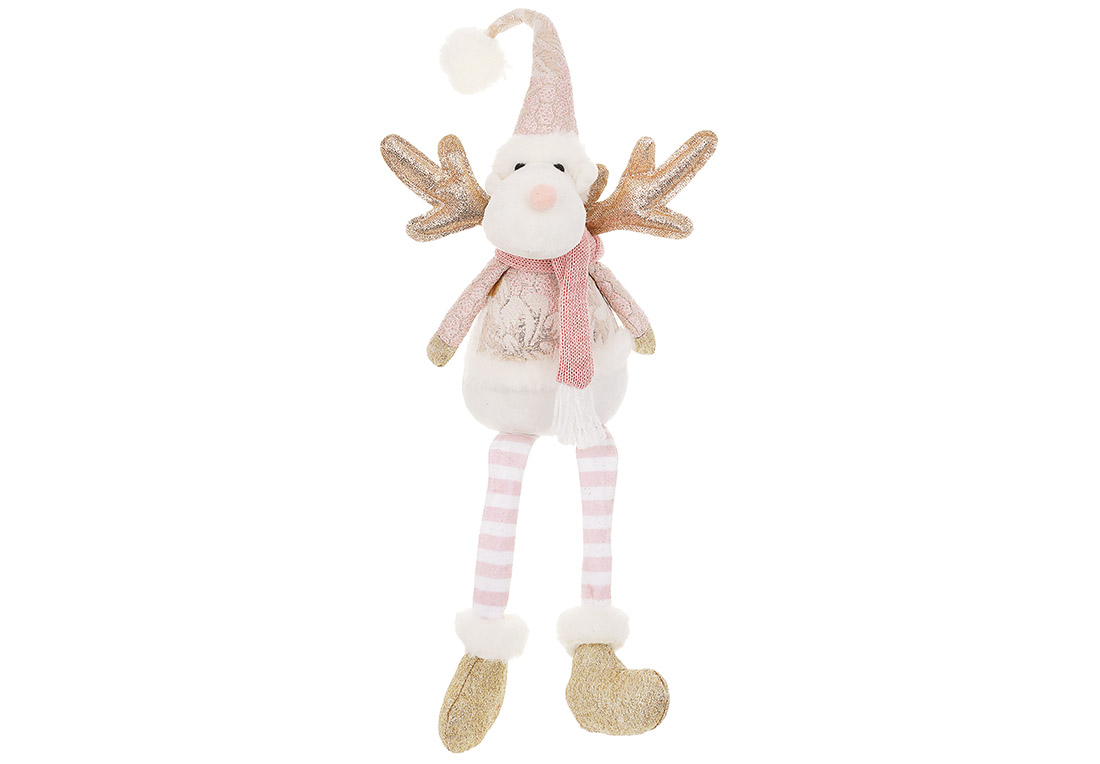 М'яка новорічна іграшка Сидячий Олень 60см, колір - рожевий із золотом