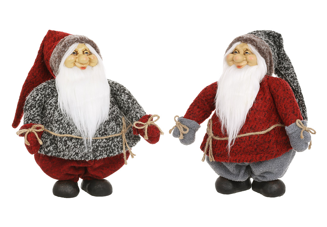М'яка новорічна іграшка Гном, 2 дизайни, 28см, колір - бордовий із сірим