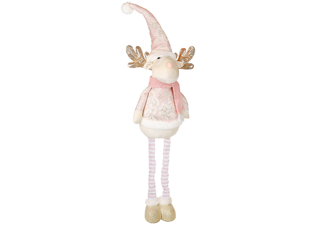М'яка новорічна іграшка Олень на телескопічних ногах, 85/105см, колір - рожевий із золотом