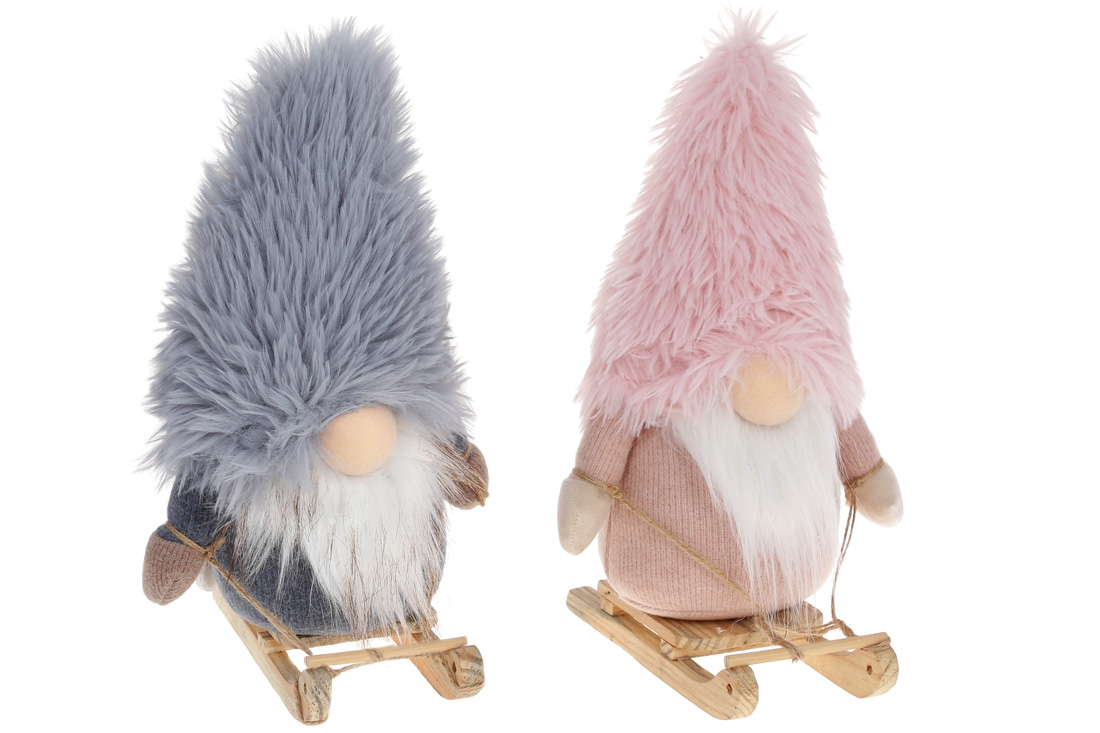 М'яка іграшка Гном на санчатах з LED-підсвічуванням 33см, 2 дизайни: сірий та рожевий
