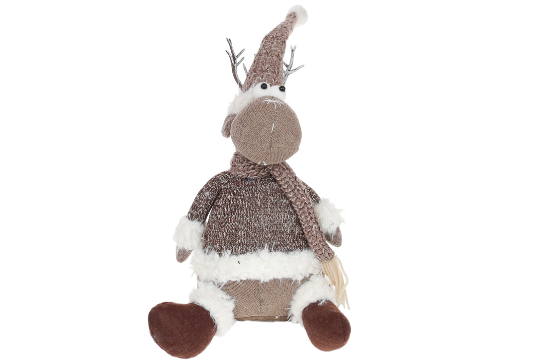 Новорічна м'яка іграшка Олень 35см, колір - бежевий з коричневим