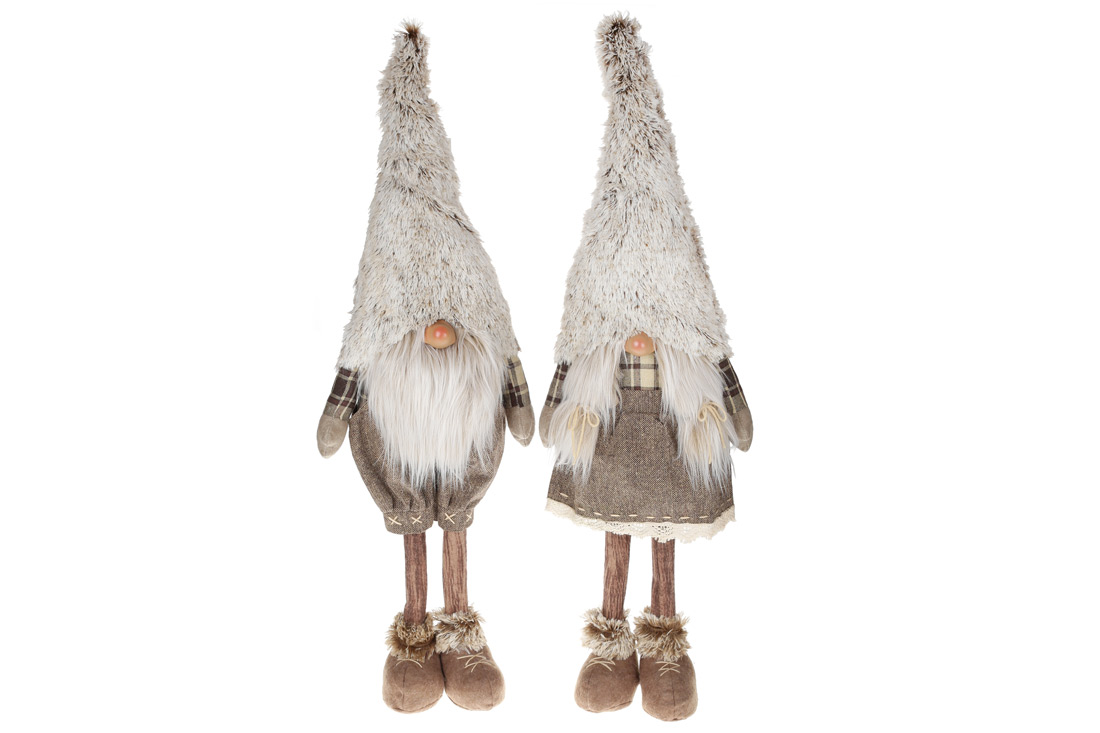 М'яка новорічна іграшка Гном, 2 види, 83см, колір - бежевий