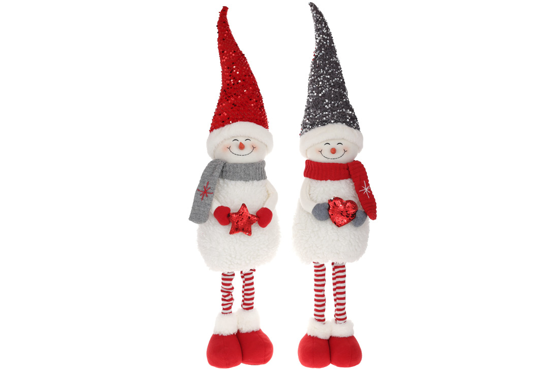 Новорічна м'яка іграшка Сніговик у шапці з паєтками та ніжками "телескоп" 100см, 2 дизайни