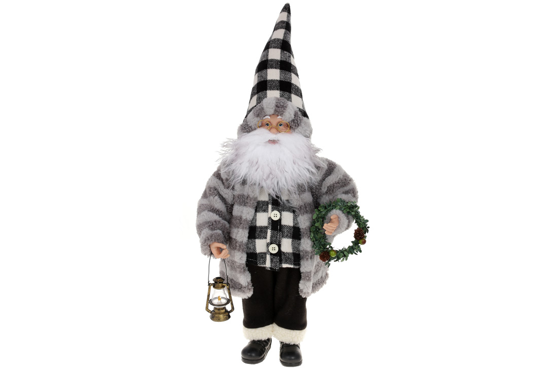 Новорічна м'яка іграшка Санта 45см, колір - сірий