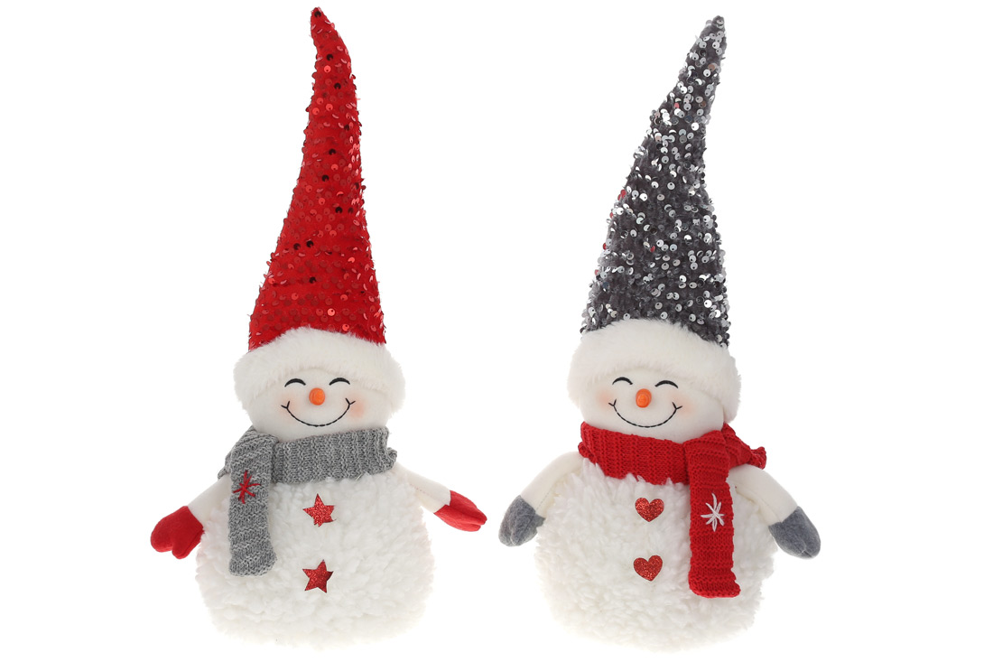 Новорічна м'яка іграшка Сніговик у шапці з паєтками 40см, 2 дизайни