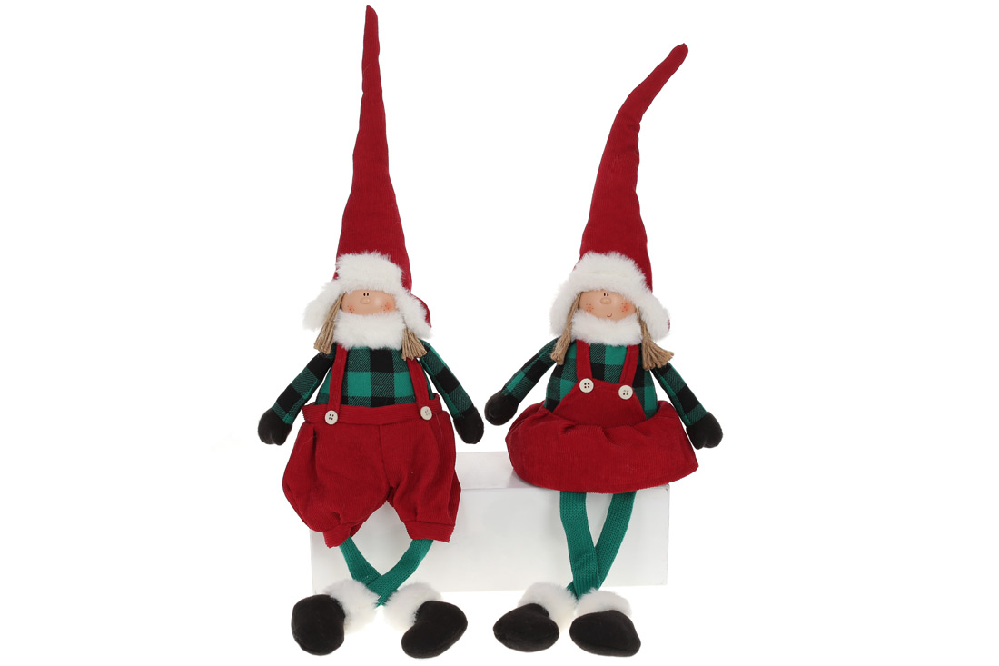 Новорічна м'яка іграшка Діти з ніжками, що висять, 55см, колір - червоний з зеленим, 2 дизайни