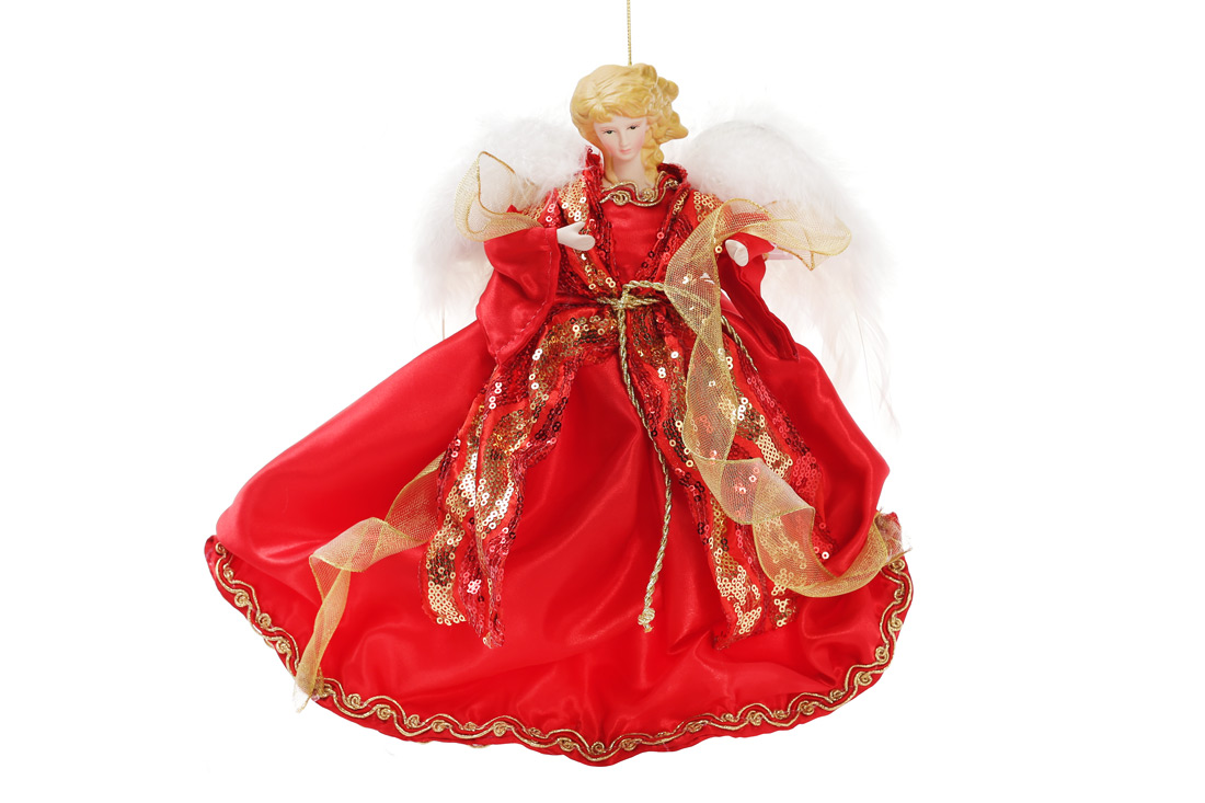 Новорічна фігурка-підвіска Янгол 35см, колір - червоний із золотом