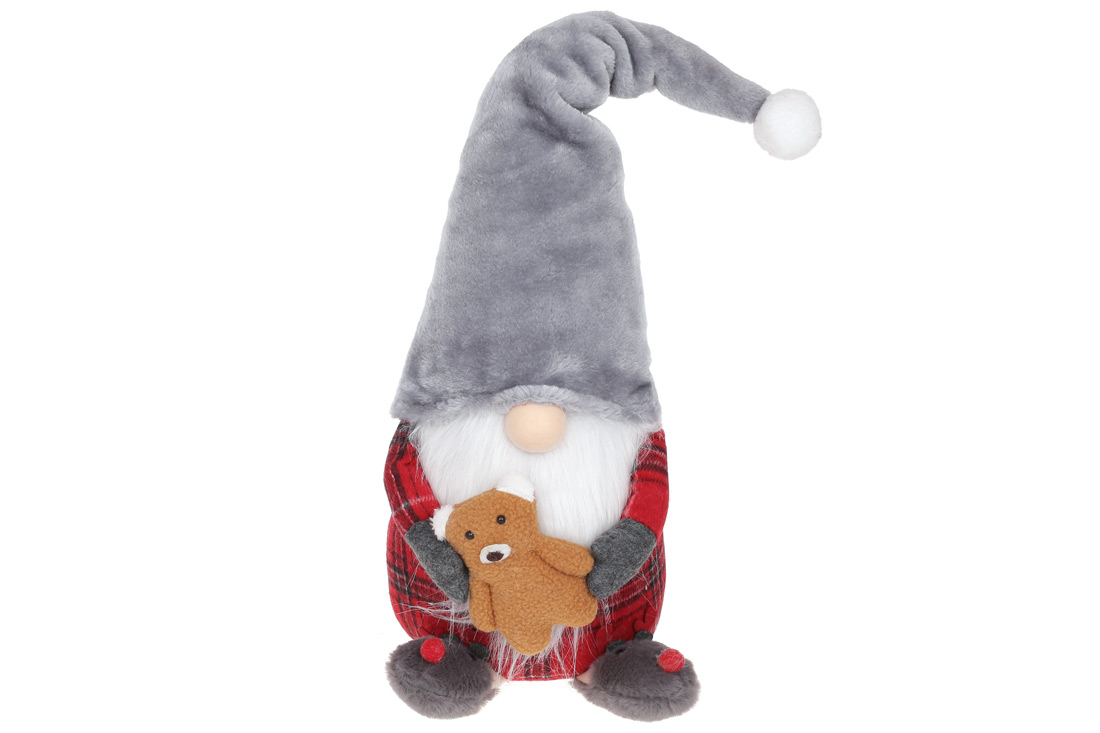 М'яка іграшка Гном з ведмедиком, 63см, колір - сірий з червоним