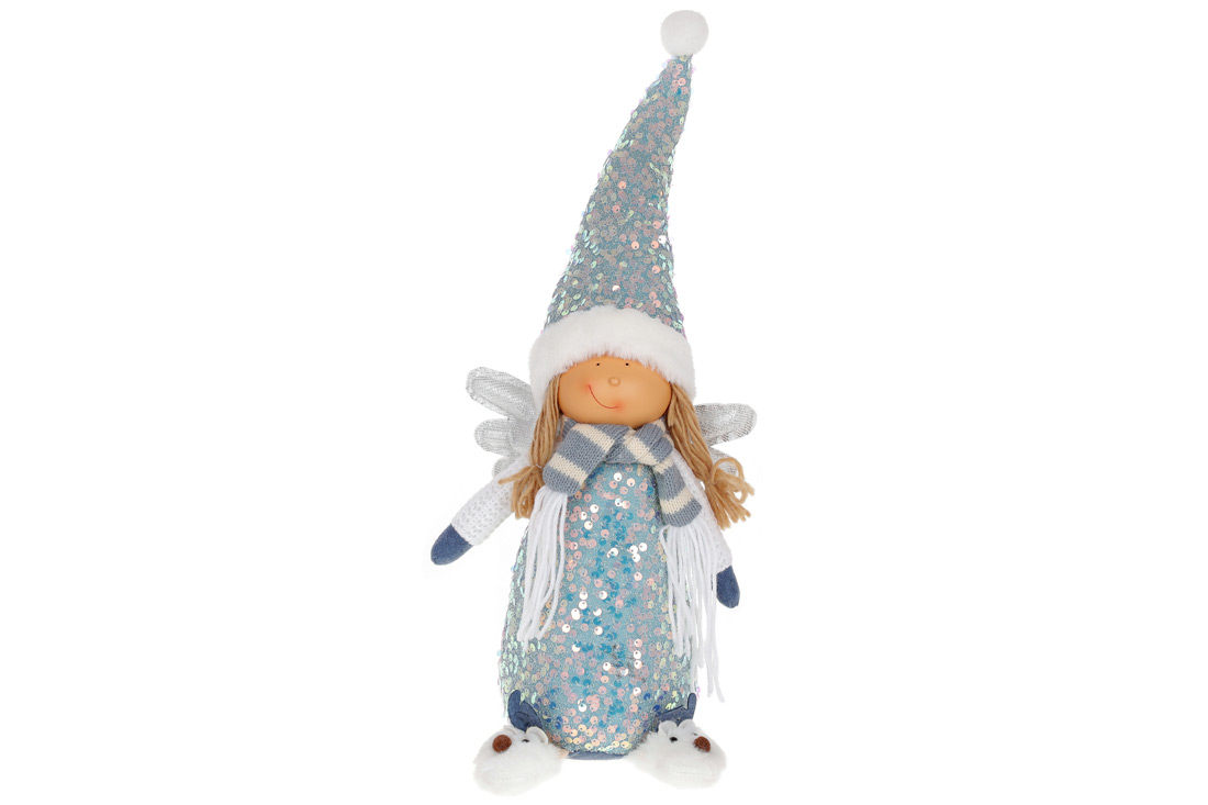 М'яка новорічна іграшка Дівчинка, 49см, колір - блакитний з паєтками
