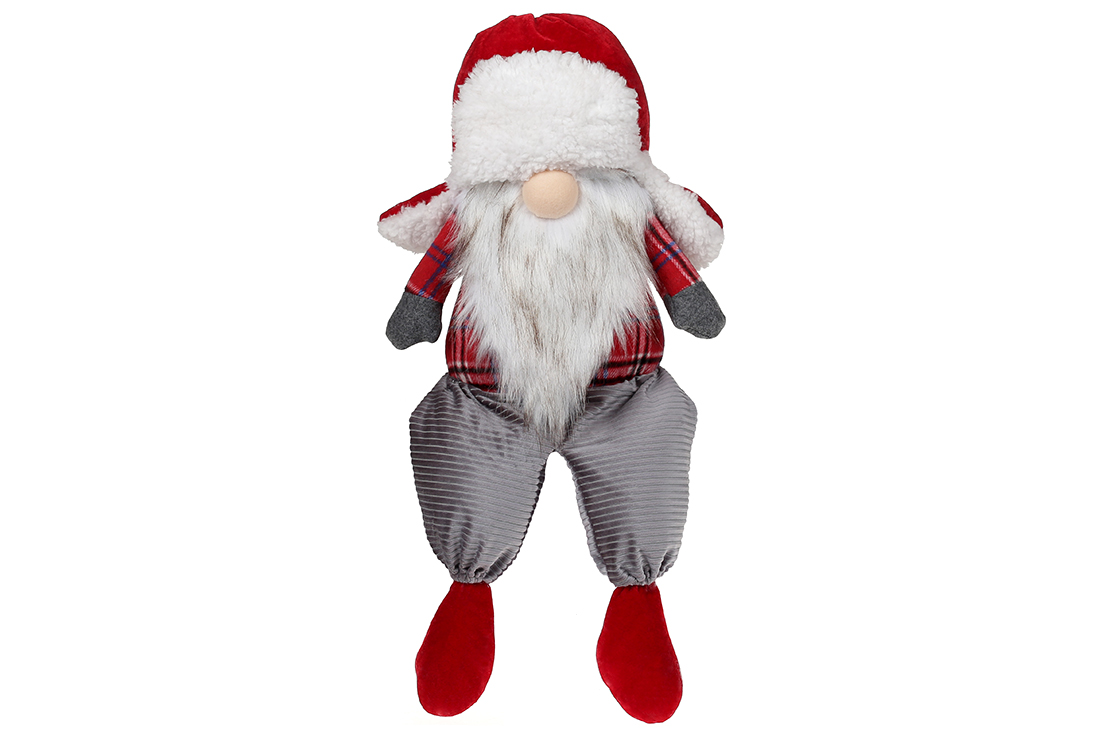 М'яка новорічна іграшка Сидячий Гном, 57см, колір - червоний із сірим