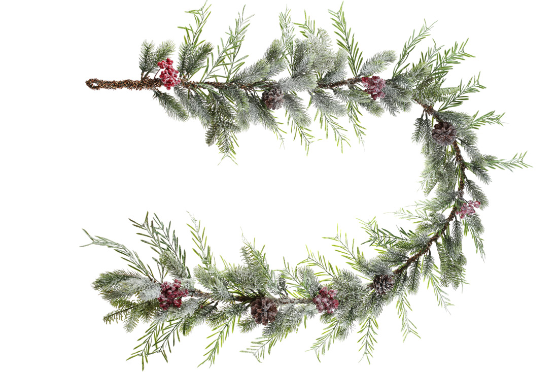 Гірлянда з хвої з декором з ягід та шишок з покриттям "лід", 190см