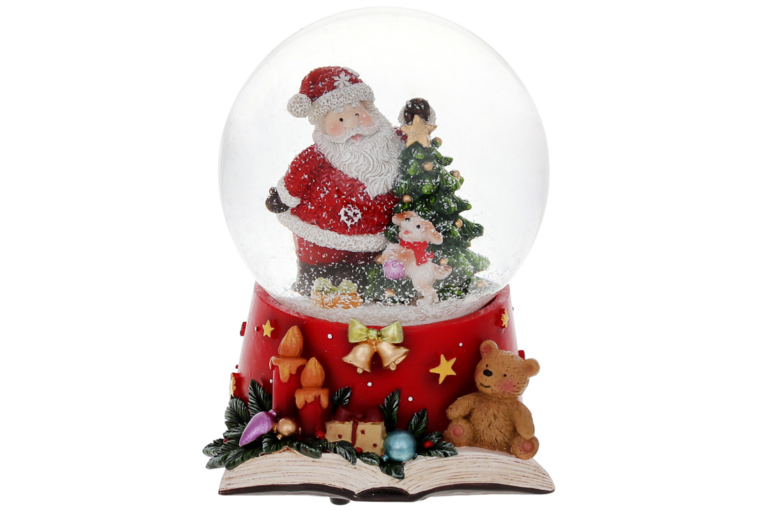 Декоративний водяний шар Книга Санти 14.5см з музикою на заводному механізмі