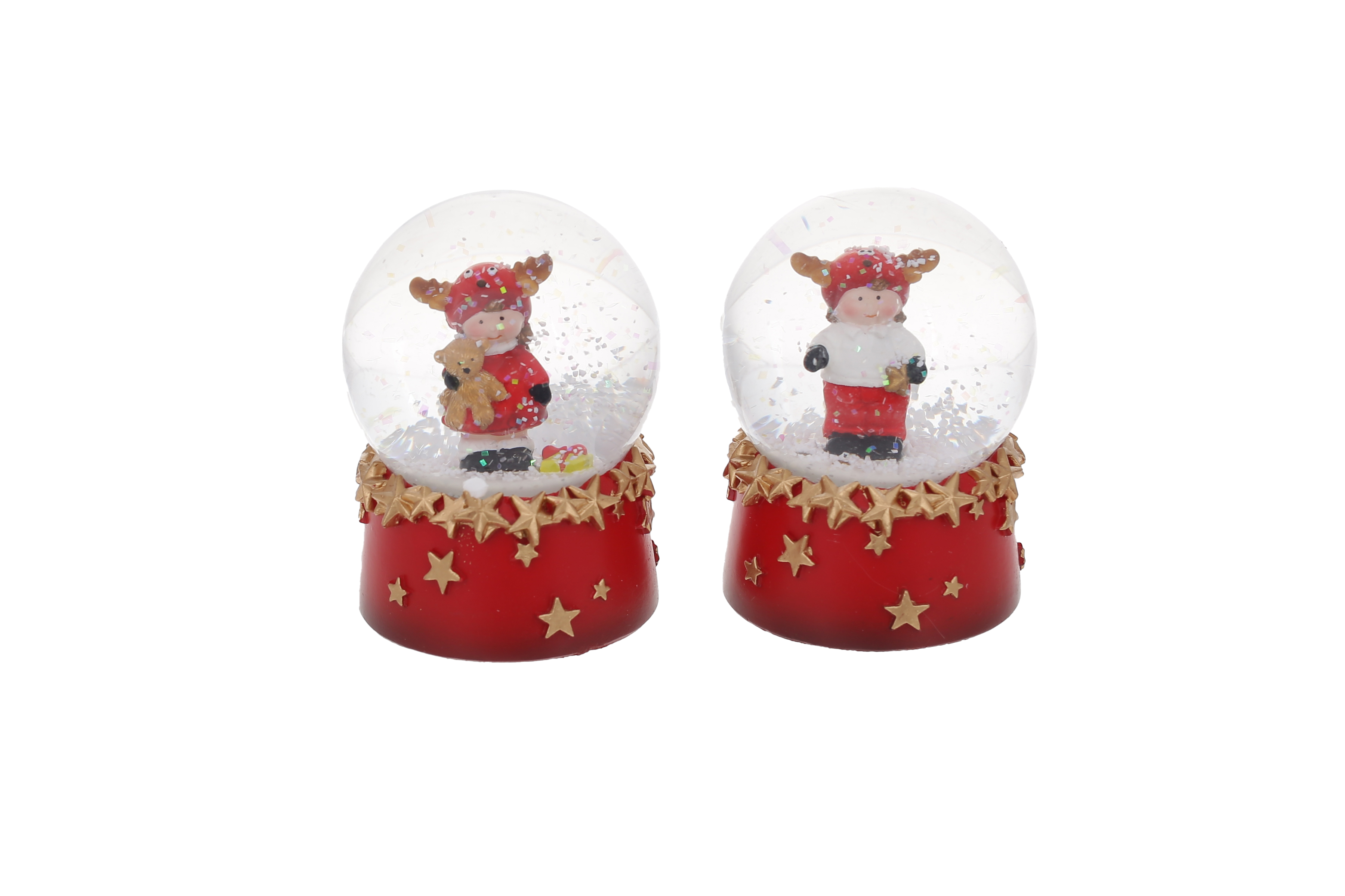 Декоративна водяна куля Дітки в оленячих шапках 8см, 2 дизайни - хлопчик та дівчинка