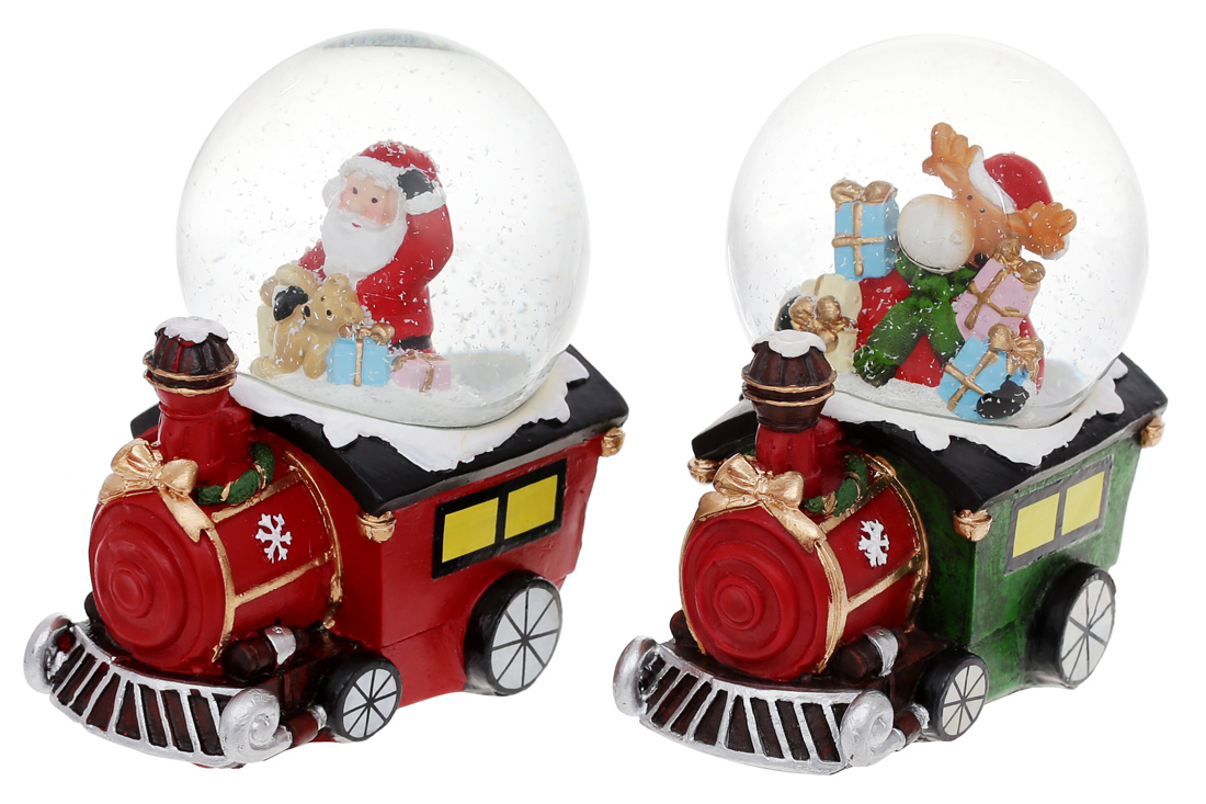 Декоративний водяний шар Паровозик 10.8см з LED-підсвічуванням на батарейках (2xLR44), 2 дизайни