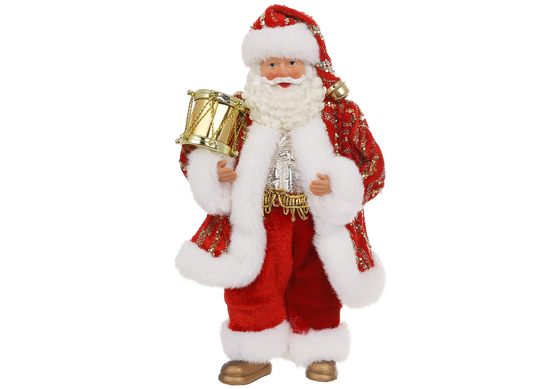 Новорічна декоративна фігурка-підвіска Санта, 18см, колір - червоний