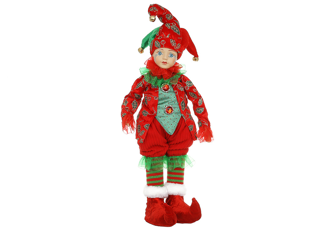 Новорічна музична іграшка Арлекін (з функцією руху голови), 45.7см, колір - червоний із зеленим
